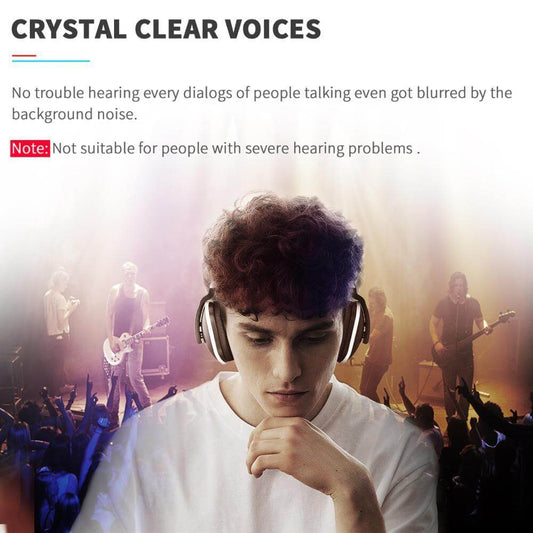 Young man wearing wireless headphones enjoying crystal clear audio at a concert.