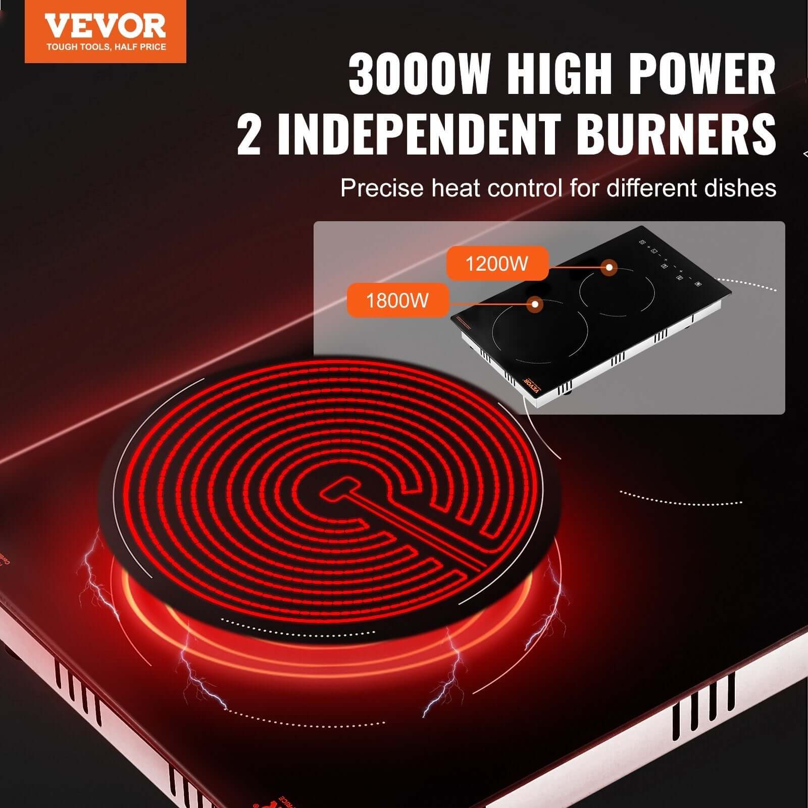 VEVOR 3000W electric stove with two independent burners for precise cooking control.
