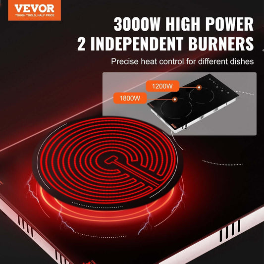 VEVOR 3000W electric stove with two independent burners for precise cooking control.