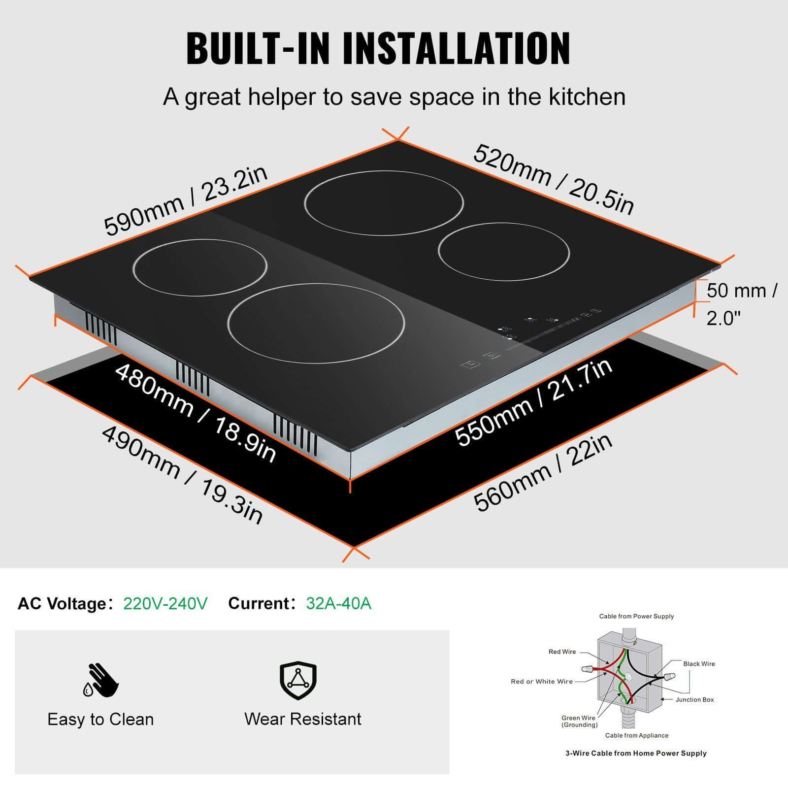VEVOR built-in electric stove with four cooking zones, sleek design, space-saving and easy to clean features.