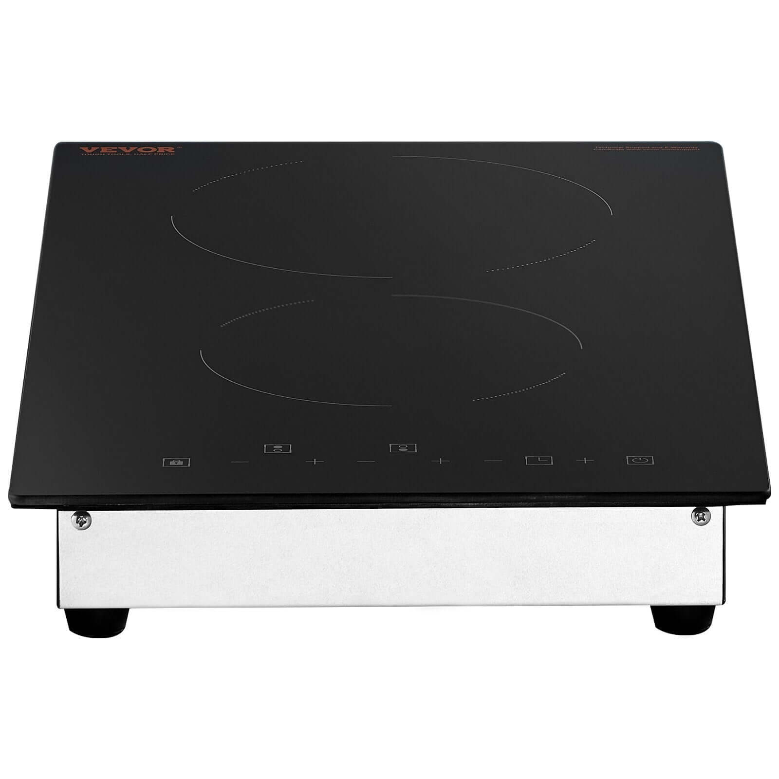 VEVOR built-in electric stove with two induction cooktops and stainless steel base.