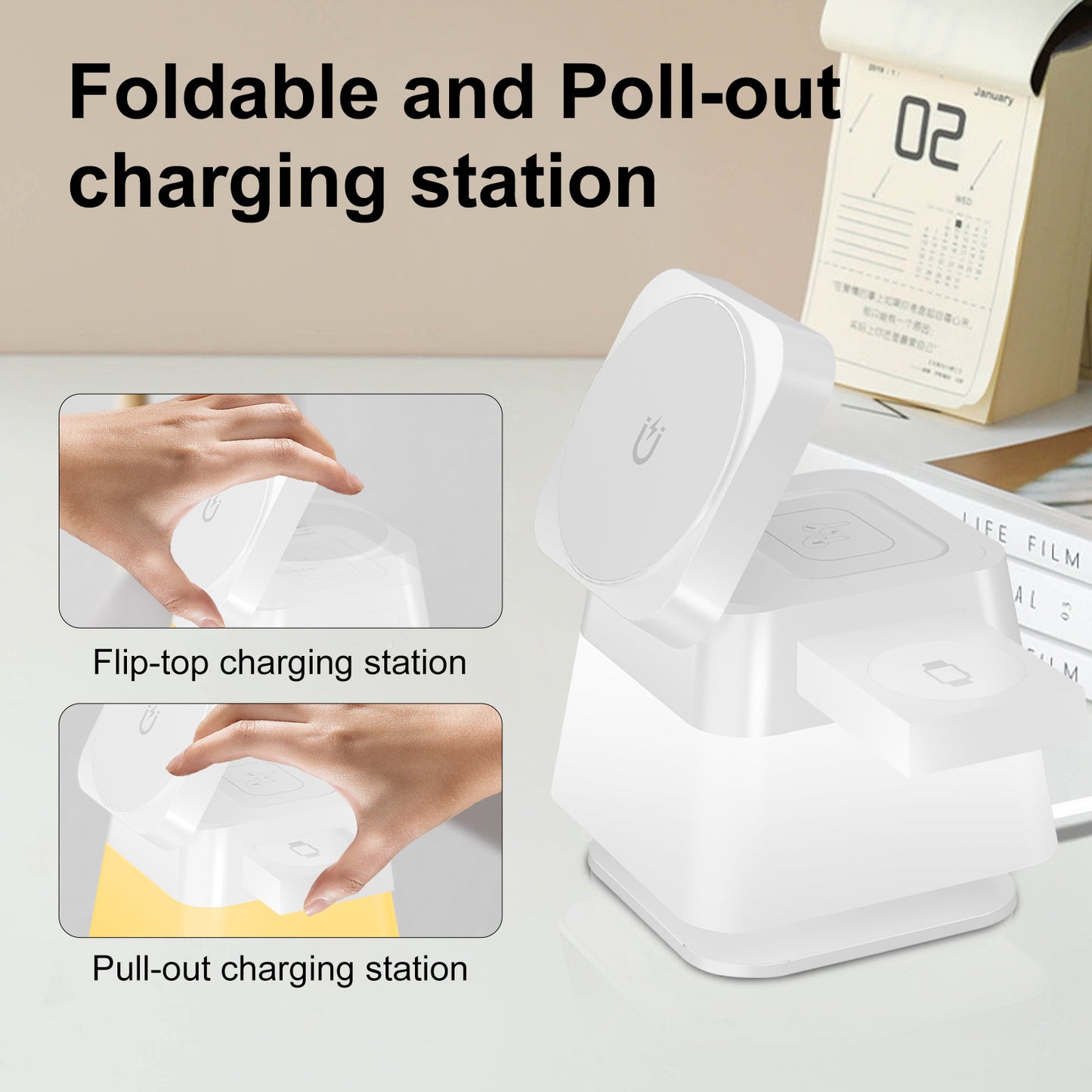 4 IN 1 ROTABLE COLORFUL LIGHTING WIRELESS CHARGER STAND FOR IPHONE