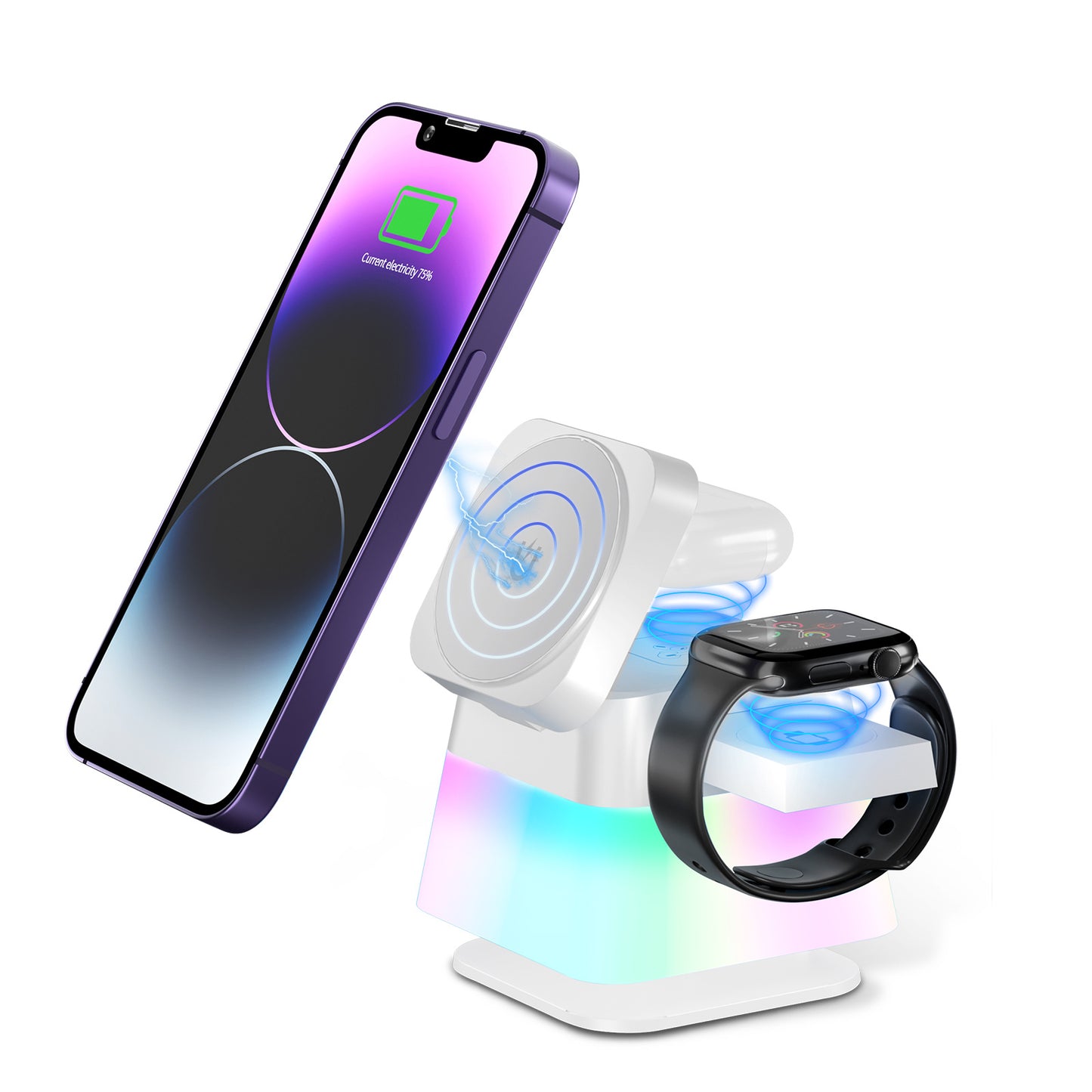 4 IN 1 ROTABLE COLORFUL LIGHTING WIRELESS CHARGER STAND FOR IPHONE