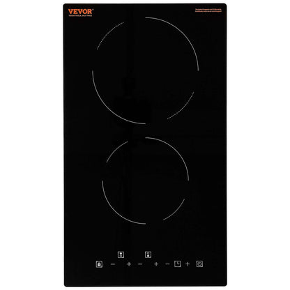 VEVOR built-in electric stove with two cooking zones and touch control panel, sleek black design.