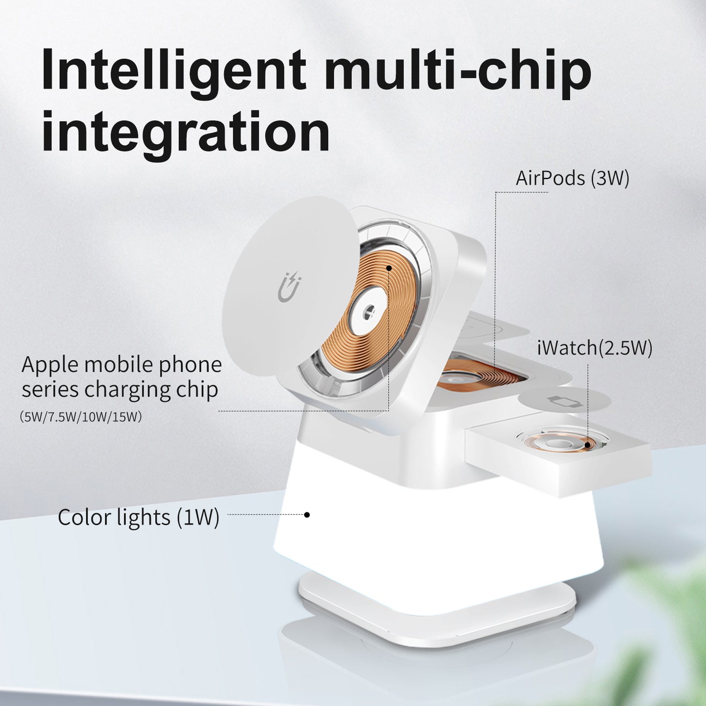 4 IN 1 ROTABLE COLORFUL LIGHTING WIRELESS CHARGER STAND FOR IPHONE