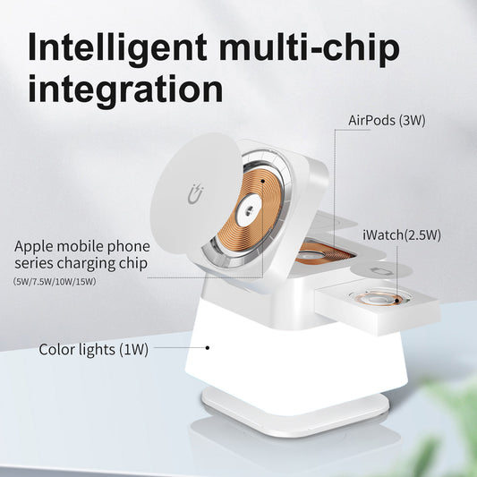 4 IN 1 ROTABLE COLORFUL LIGHTING WIRELESS CHARGER STAND FOR IPHONE
